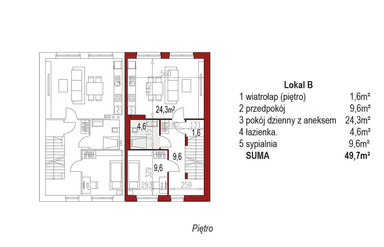 Rzut poddasza lokal B w projekcie DUO 4882