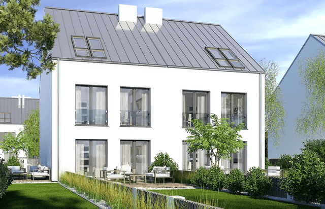 Duo 48+82 jednorodzinny dwulokalowy bliźniak widok od ogrodu