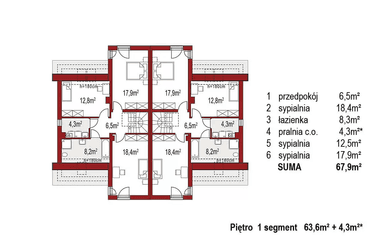 Rzut piętra projektu domu jednorodzinnego Adam bliźniak