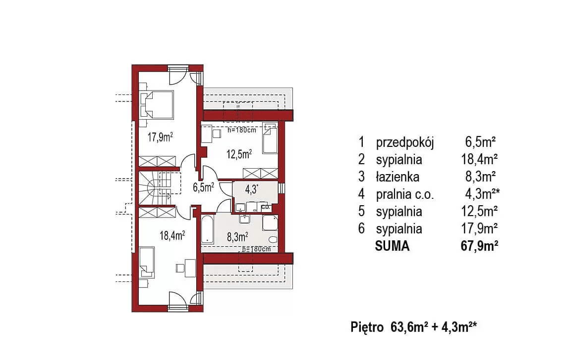 Rzut piętra projektu domu Adam segment prawy