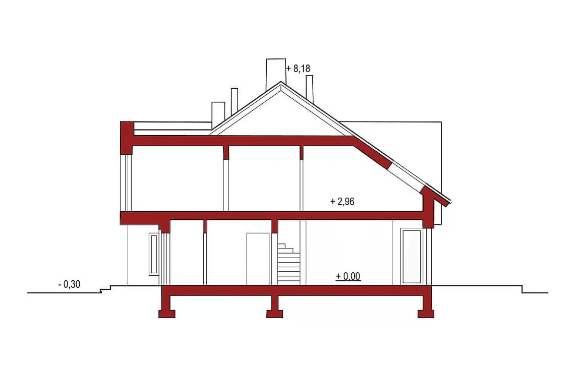 Przekrój projektu domu Andrea B dwurodzinny (jednorodzinny dwulokalowy)