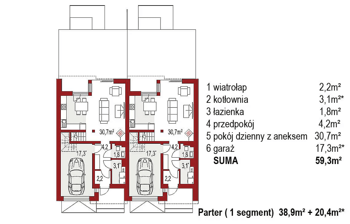 Rzut parteru projektu domu Andrea Bliźniak A
