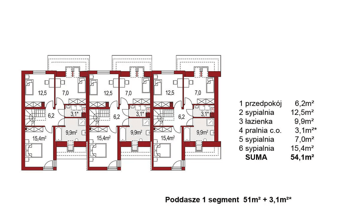 Rzut piętra projektu domu Andrzej 3 segmenty