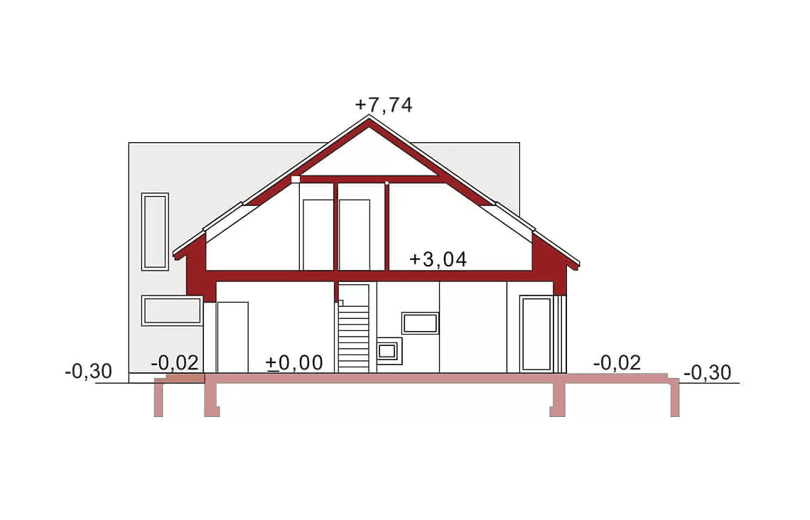 Przekrój projektu domu Andrzej 3 segmenty
