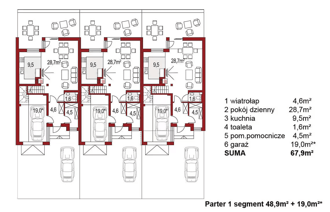 Rzut parteru projektu domu Andrzej 3 segmenty