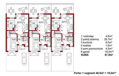 Rzut parteru projektu domu Andrzej 3 segmenty