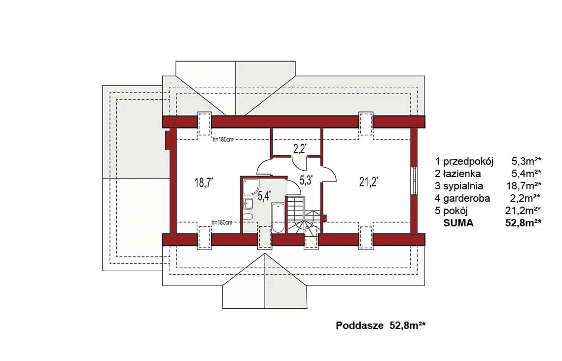 Rzut poddasza domu jednorodzinnego Anita A