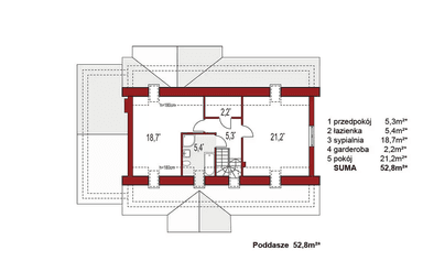 Rzut poddasza domu jednorodzinnego Anita A