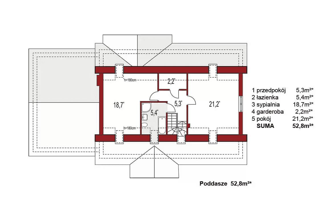 Rzut poddasza domu jednorodzinnego Anita B
