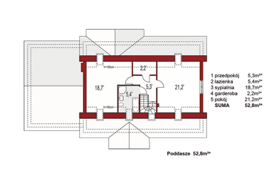 Rzut poddasza domu jednorodzinnego Anita B