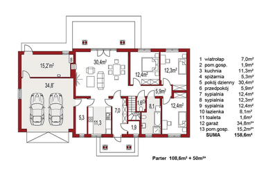 Rzut parteru domu jednorodzinnego Anita B