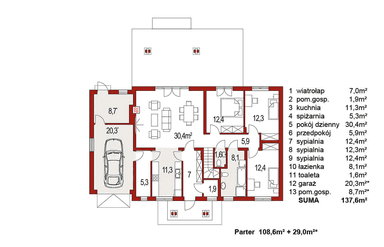 Rzut parteru domu jednorodzinnego Anita Nova A