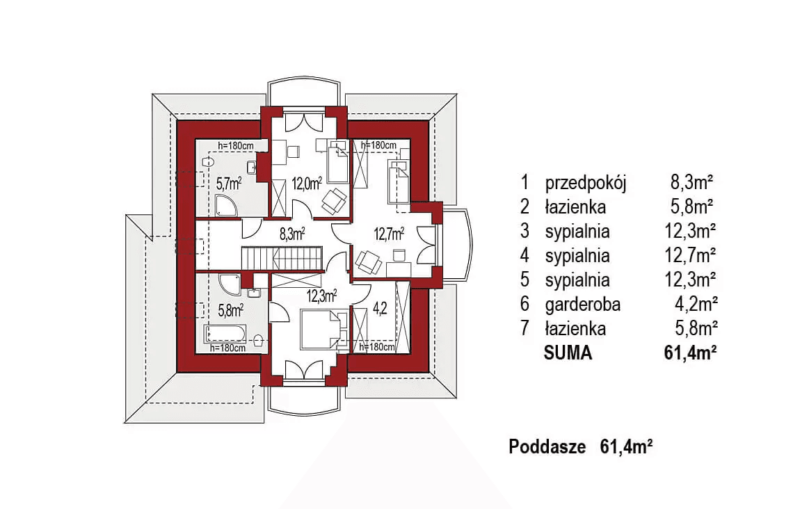 Rzut poddasza domu jednorodzinnego Aramis A