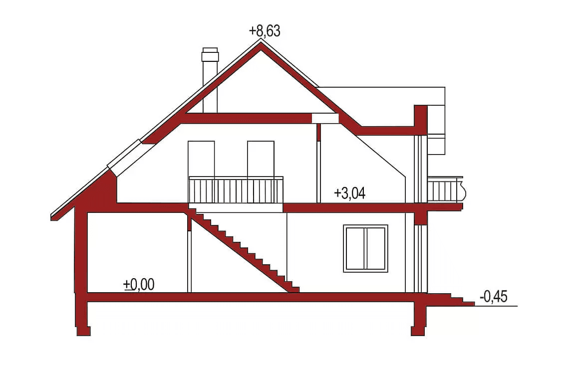 Przekrój projektu domu Aramis B