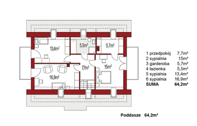 Rzut poddasza domu jednorodzinnego Atos A