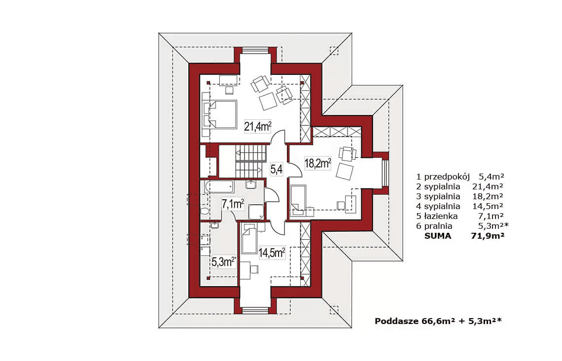 Rzut poddasza domu jednorodzinnego Atu A