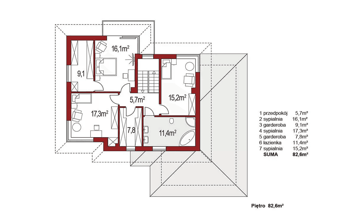 Rzut piętra domu Boss A 25 stopni