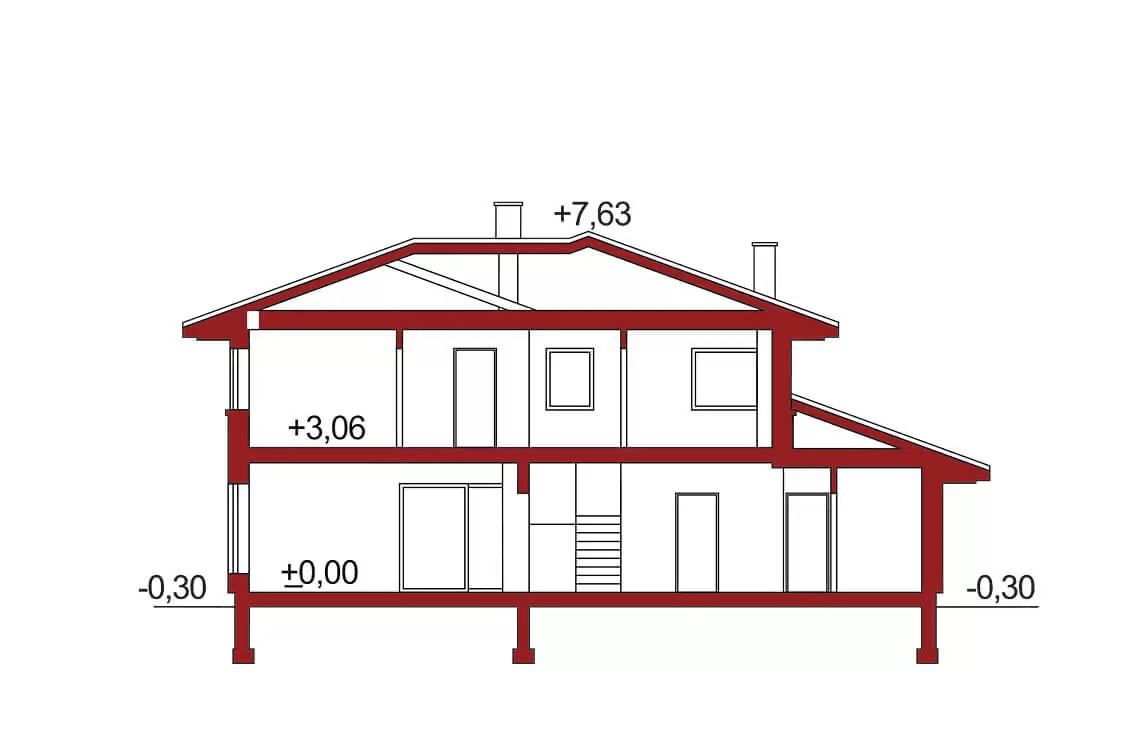 Przekrój projektu domu Boss B