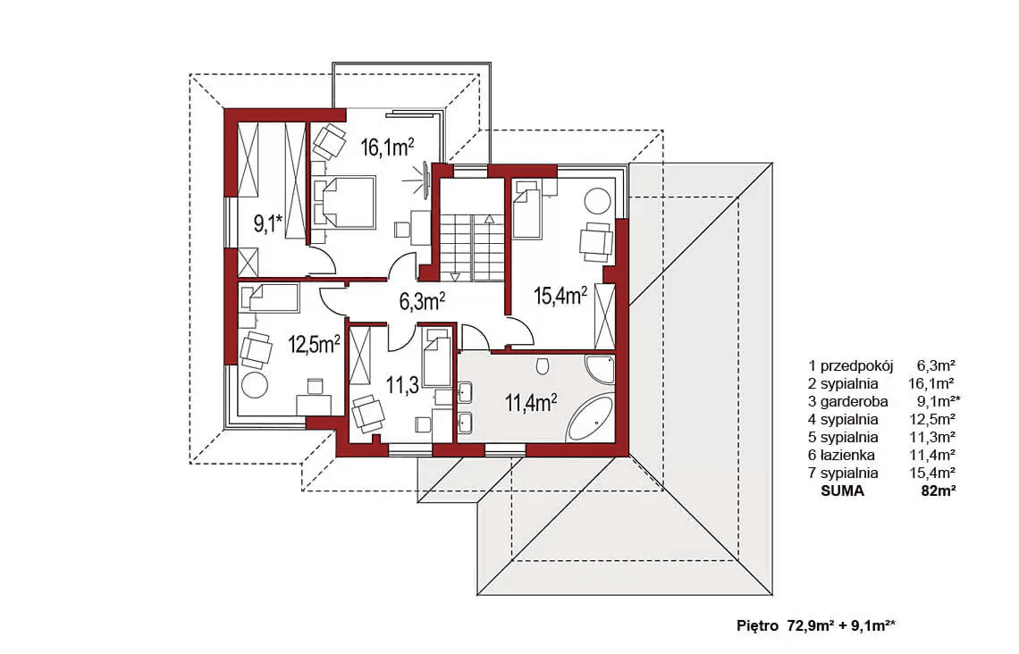 Rzut piętra domu Boss B2 poszerzony