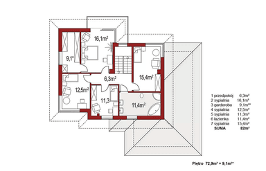 Rzut piętra domu Boss B2 poszerzony
