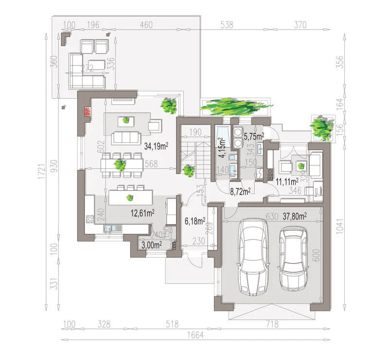 Rzut projektu domu Boss Bravo duży garaż dwustanowiskowy