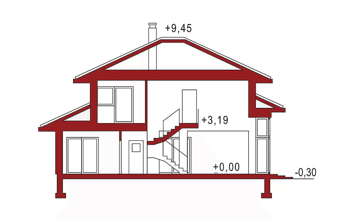 Przekrój projektu domu Carmen Magdalena A 30 stopni