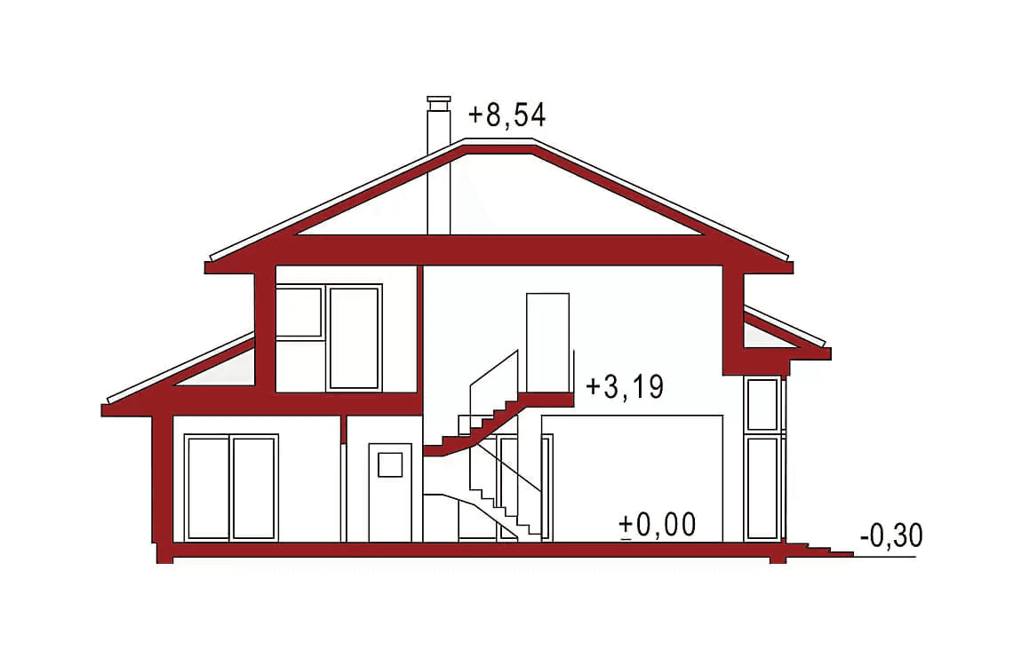 Przekrój projektu domu Carmen Magdalena A