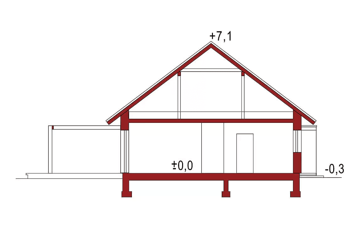 Przekrój projektu domu jednorodzinnego Diament A