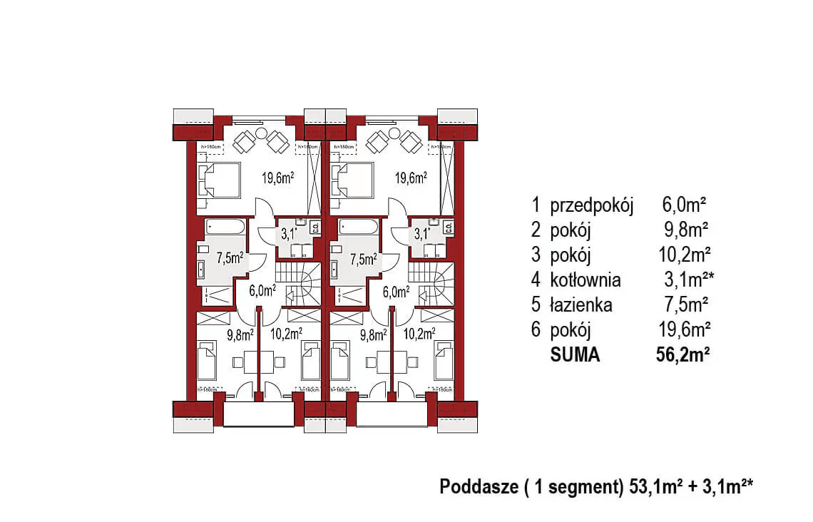 Rzut piętra projektu domu jednorodzinnego Diana 2 bliźniak