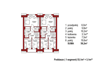 Rzut piętra projektu domu jednorodzinnego Diana 2 bliźniak