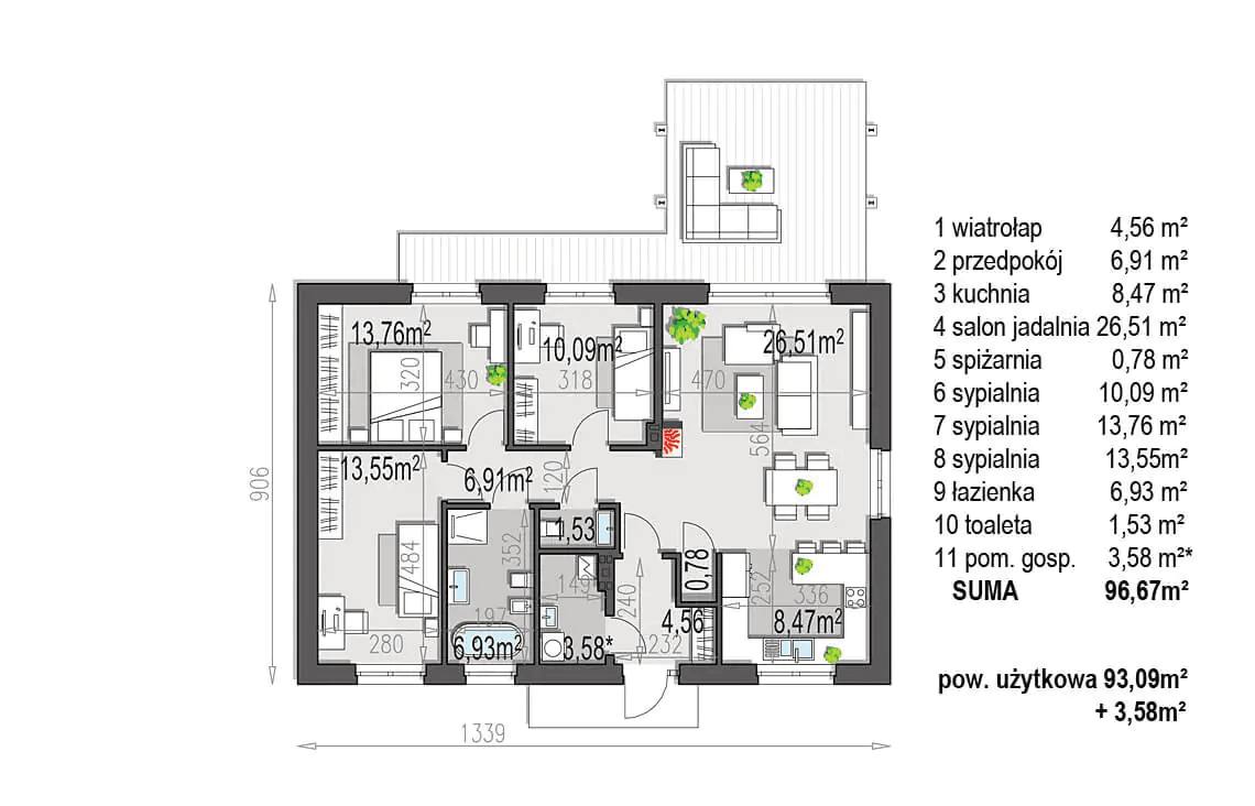 Rzut parteru domu jednorodzinnego Isia