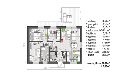 Rzut parteru domu jednorodzinnego Isia