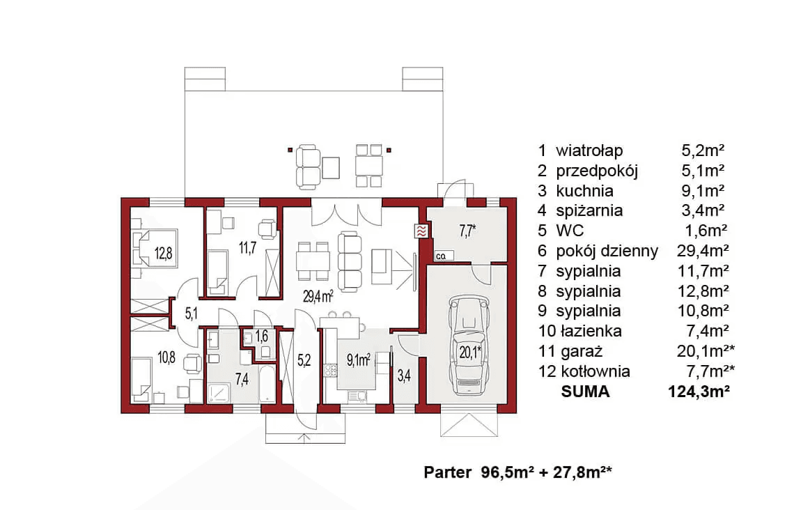 Rzut parteru domu jednorodzinnego Nina 1 Nova D