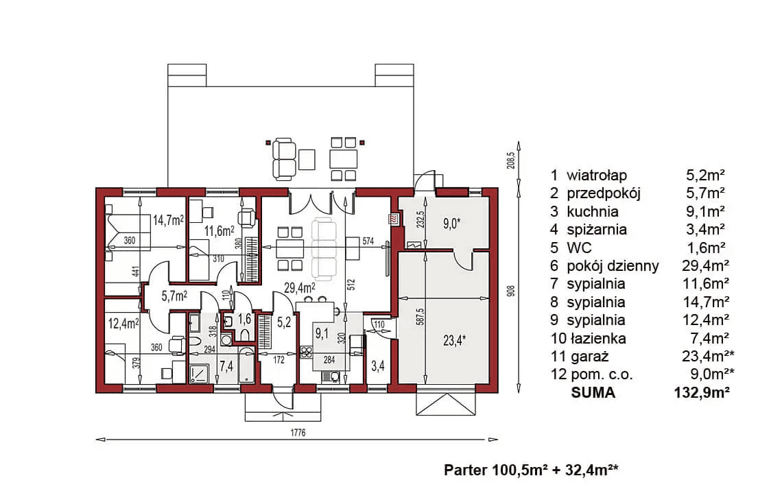 Rzut parteru domu jednorodzinnego Nina 2 Nova C Plus
