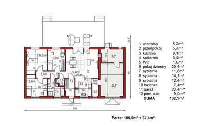 Rzut parteru domu jednorodzinnego Nina 2 Nova C Plus