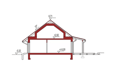 Przekrój projektu domu Nina 2 Nova D 37 Plus strop monolityczny