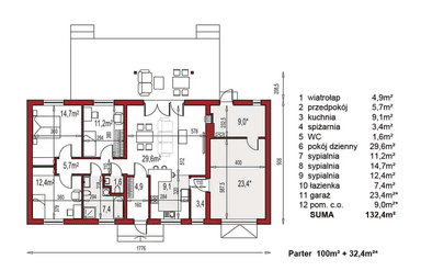 Rzut parteru domu jednorodzinnego Nina 2 Nova D 37 strop monolityczny