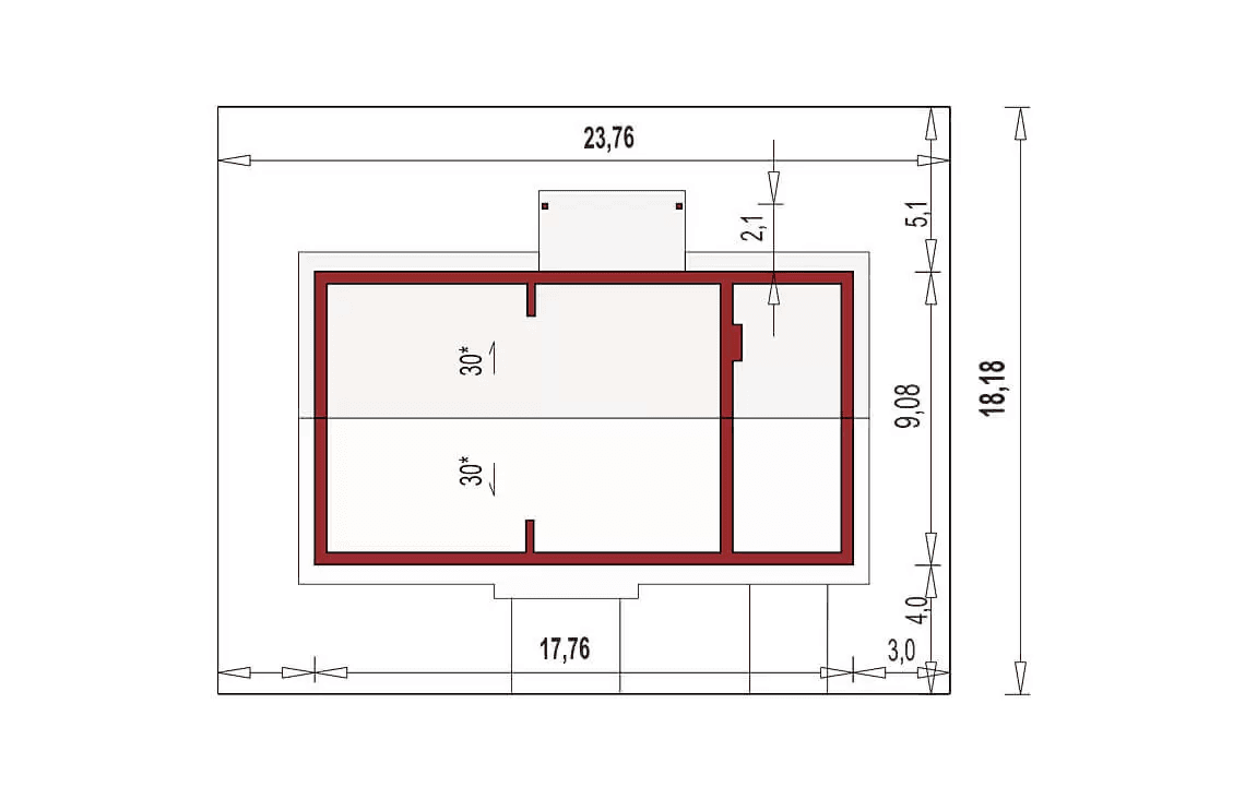 Usytuowanie domu Nina 2 Nova D 37 Plus strop monolityczny na działce