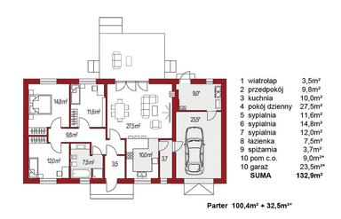 Rzut parteru domu jednorodzinnego Nina D Plus 37