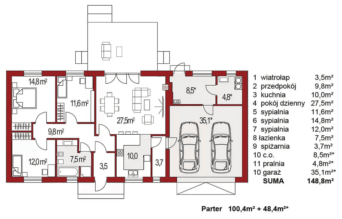 Rzut parteru domu jednorodzinnego Nina F Plus