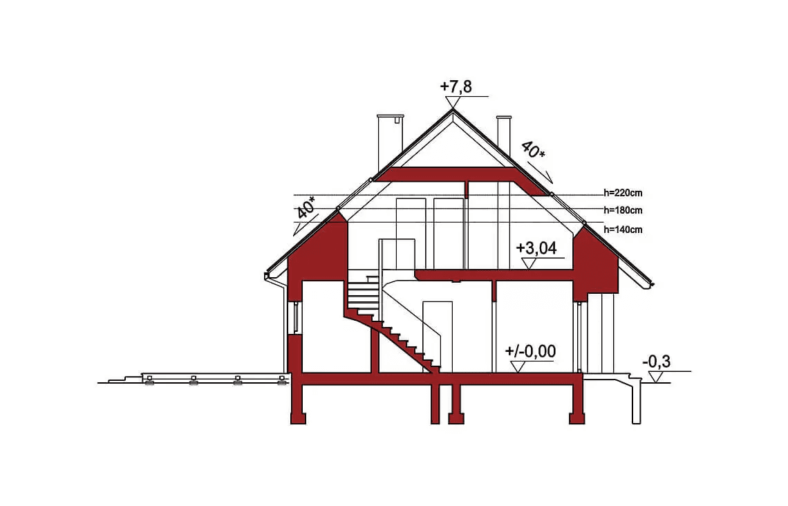przekrój w projekcie domu jednordzinnym werbena a lux