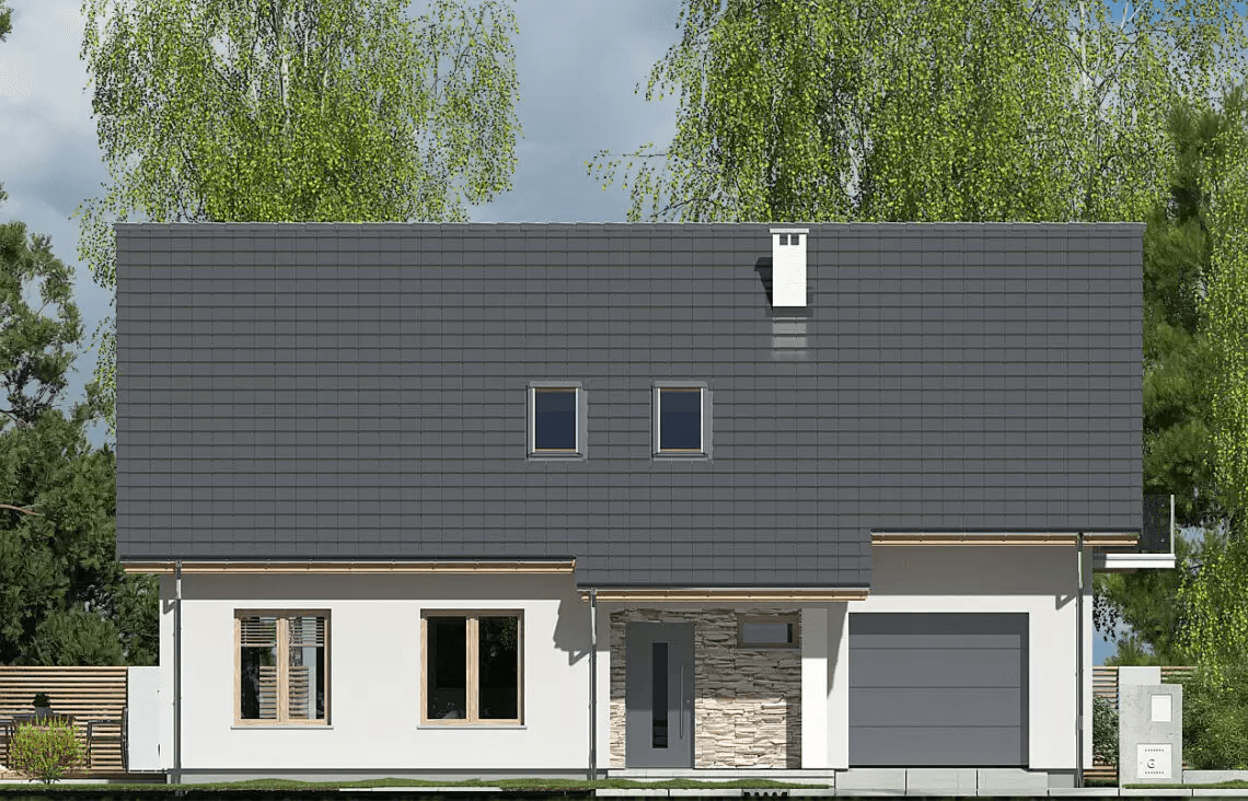 Elewacja frontowa w projekcie domu jednorodzinnym werbena a lux