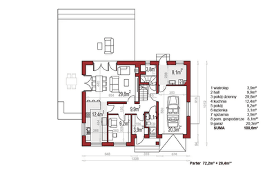 Rzut parteru w projekcie domu Werbena A lux