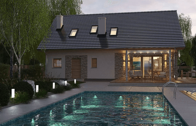Wieczorowa wizualizacja projektu domu Werbena a lux z basenem