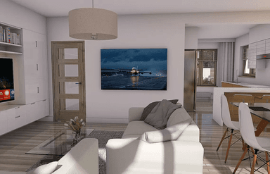 wizualicja salonu i jadalni w projekcie domu Werbena a lux