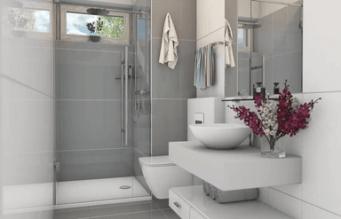 Wizualizacja wnętrza w projekcie domu jednorodiznnego werbena a lux widok na łazienkę