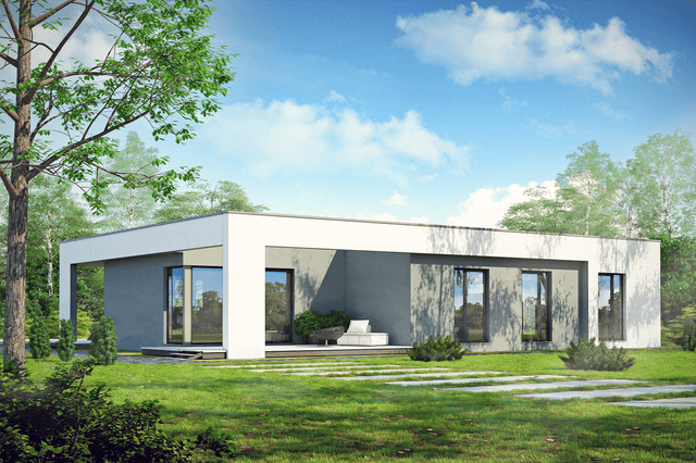 Widok na dom parterowy od ogrodu Aktywny D23