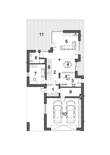 Rzut parteru w projekcie domu Ażurowy D38