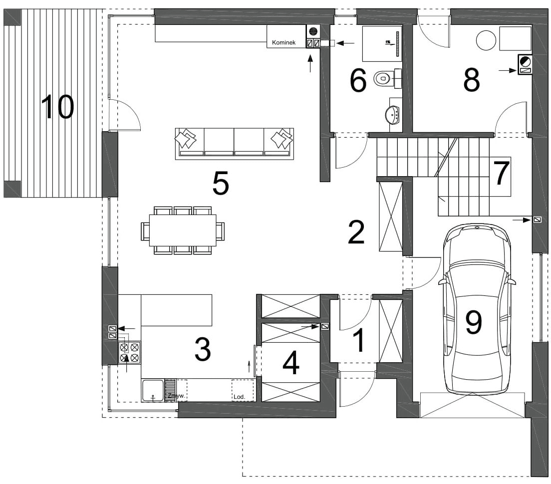 Rzut parteru projektu domu BK-7