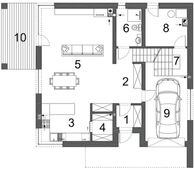 Rzut parteru projektu domu BK-7